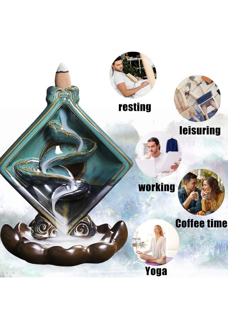 موقد بخور مرتجع، حامل بخور مرتجع من ، موقد بخور شلال من السيراميك لتزيين المنزل مع 40 مخروط بخور مرتجع للعلاج بالروائح والتأمل - Image 2